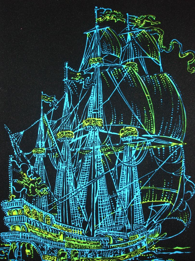 1972 VINTAGE BLACKLIGHT POSTER BEAUTIFUL SHIP SAILBOAT "PHANTOM SHIP