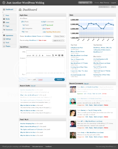 wordpress 2.7 dashboard